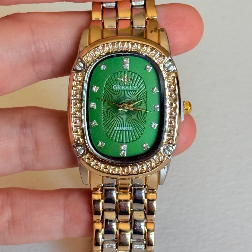 Gold and Silver Two-Tone Watch with Green Dial - Picture 4 of 9